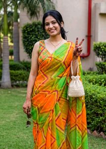 Vibrant Geometric Print Saree