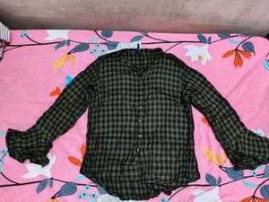 Green Checked Long Sleeve Top