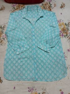 Blue Printed Cotton Kurta