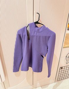 Stylish Purple Cut-Out Long Sleeve Top