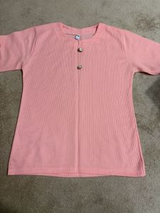 Pink Ribbed Tunic with Button Detail