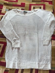 White Mesh Knit Long Sleeve Top