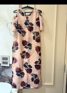Light Pink/ beige Floral Cold Shoulder kurti
