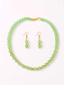 Green Beaded Necklace & Earrings Set