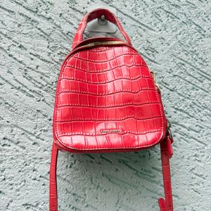 Red Croc Embossed Crossbody Bag