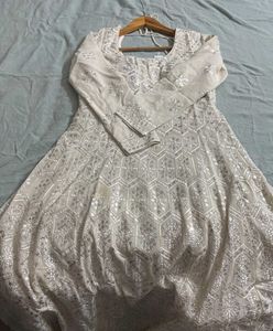 White Anarkali Gown with Dupatta