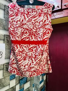 Red &amp; White Printed Top