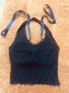 Y2k Lace trim Halter Crop Top-New