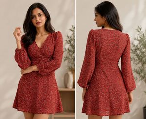 shein date dress - Red animal Floral Print