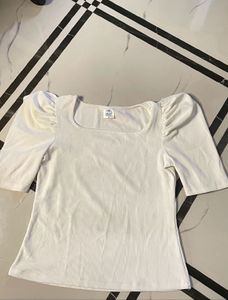 new White Puff Sleeve Square Neck Top