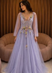 Elegant Lavender Gown with Floral Embellishments
