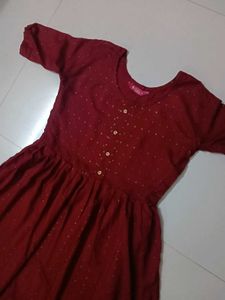 Elegant Red Kurta with Gold Dots