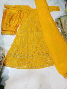 Vibrant Yellow Embroidered Kurta Set 3pc