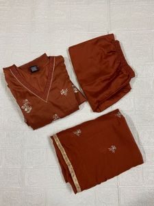Elegant Brown Kurta Set with Dupatta