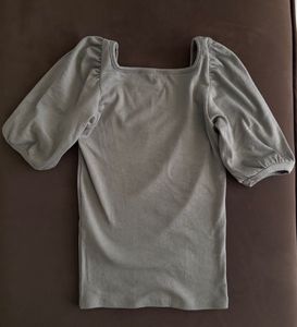Puff Sleeve Ribbed Square Neck Top