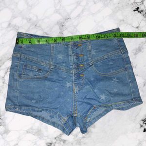 ✨⭐High Waist Star Printed Denim Shorts  XS/S  Blu