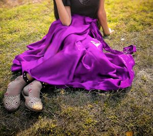 Elegant Purple Satin Wrap Skirt