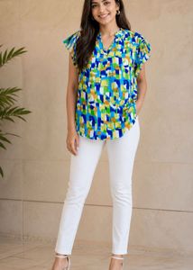Vibrant Abstract Print Short Sleeve Top