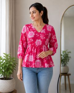 Stylish Pink Floral Peplum Top