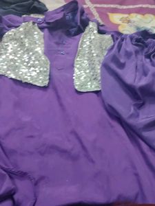 Boys Purple Kurta Set with Silver