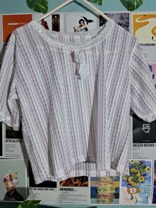 Vintage Lace Trim Striped Top