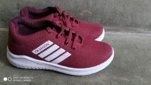 Mehroon And White Color Shoes