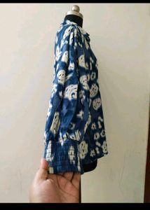 plus size Blue Floral Print Shirt