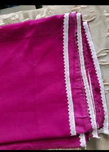 Purple Saree with White Lace Border