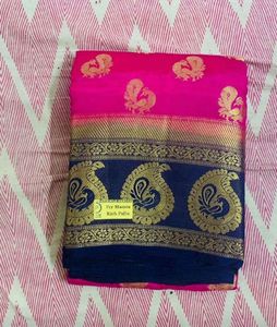Beautiful Pink and Blue Silk Saree