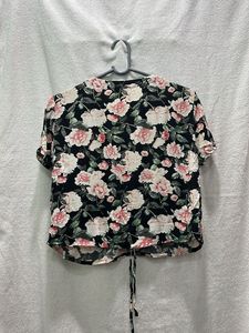 Floral Print Lace-Up Top