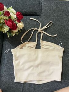 Nude Halter Cutout Top