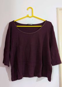Short Ribbed Top with Gold Trim