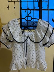 Chic White Puff Sleeve Top with Peter Pan Collar
