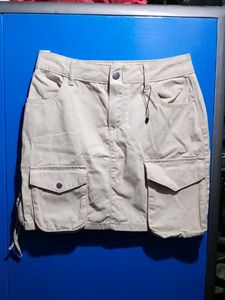 ✨ Women Beige Cargo Skirt | 100% Cotton | Size 28