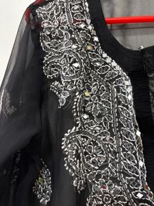 Black Embroidered Sheer Kurta