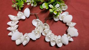 White Shell With Pearl Earrings