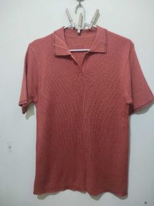 Orange collar Polo Top with zigzag black trim