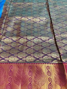 fixed  Blue Silk Saree with Gold Zari  pattu