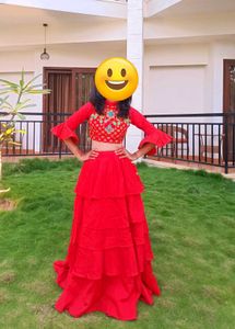 Stunning Red Tiered Lehenga Set
