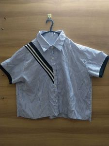 🫧Blue Striped Cropped oversized Shirt🫧