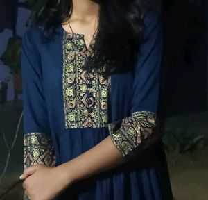 Elegant Blue Kurta with Printed Yoke