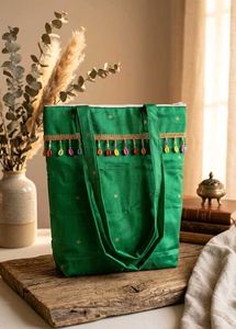Vibrant Green Tote Bag with Polka Dots