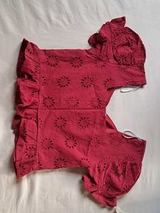 Chic Red Broderie Anglaise Top