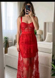 Stunning Red Lace Evening Dress