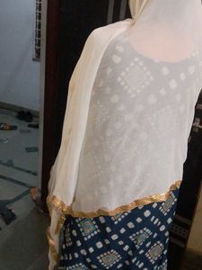 White Dupatta with Gold Border