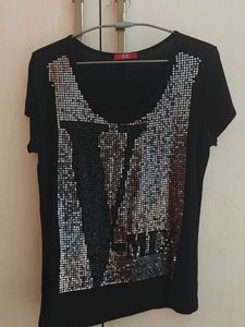 Sparkling Sequin Embellished Black Top