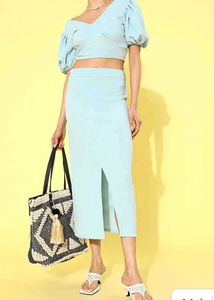 Light Blue Crop Top & Skirt Set