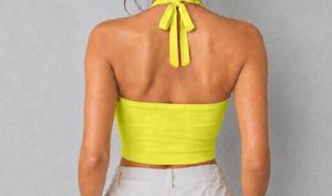 Yellow Halter Neck Crop Top with Flower Detail