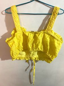 Yellow Ruffle Tie-Up Crop Top