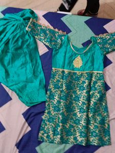Teal &amp; Gold Girls Salwar Kameez